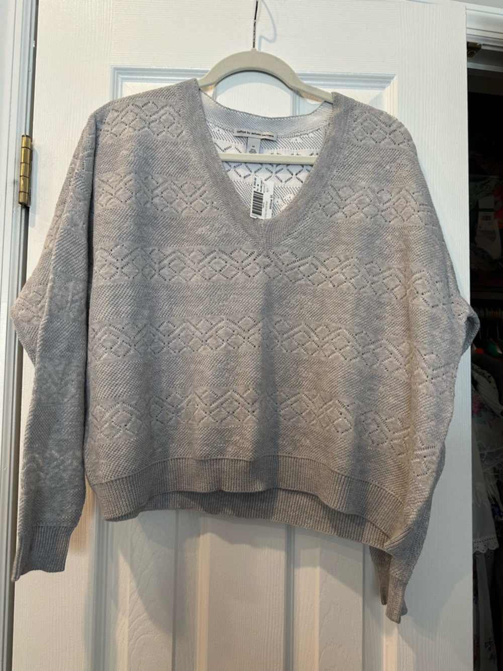Autumn Cashmere Light Gray V-Neck Patterned Women’s Sweater
